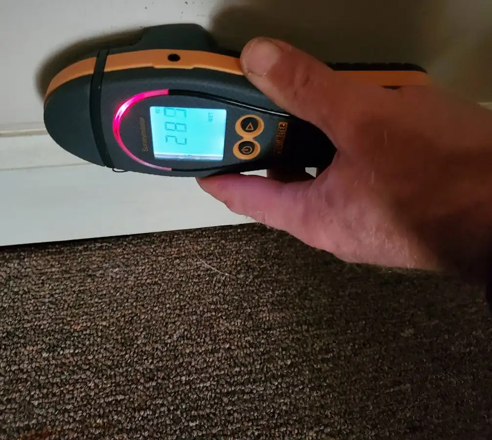 Moisture detection at baseboard during Burst Pipe Cleanup in Little Falls